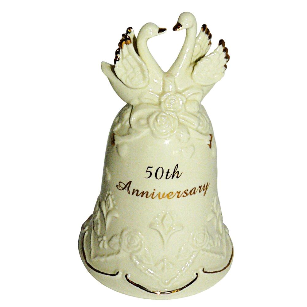 50th Anniversary Porcelain Bell Swan Design Gold Accents Keepsake Gift Vintage